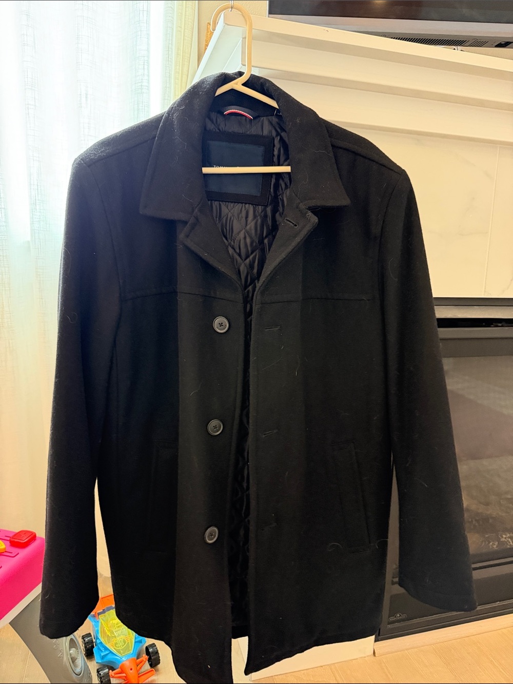 Tommy Hilfiger Men's Button-Down Coat Size L Black Wool Blend Pockets